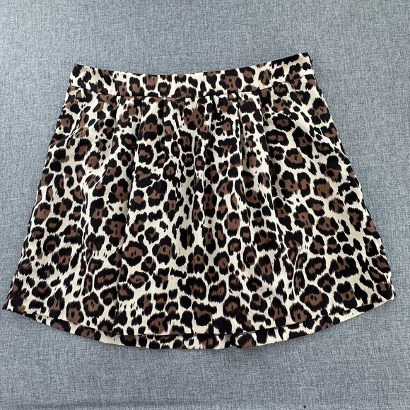 Banana Republic Mini Pleated‎ Skirt Leopard Size 12 Brown Tan Lined Zipper - Picture 1 of 12